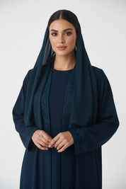 C 2714 Navy Blue Embroidered Abaya