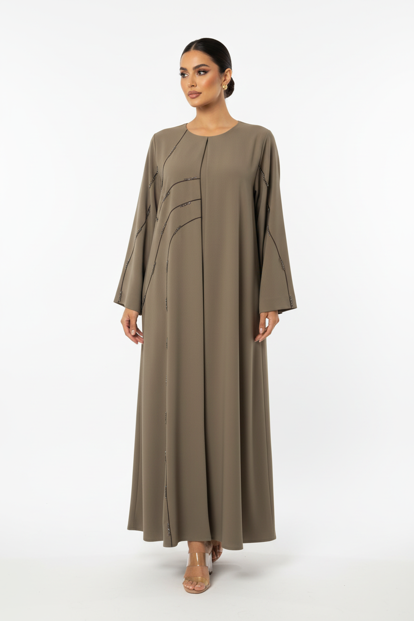 C 2715 Khaki Beaded Abaya