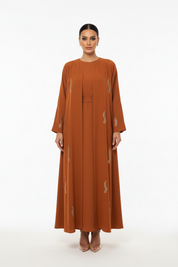 C 2720 Pumpkin Orange Beaded Abaya