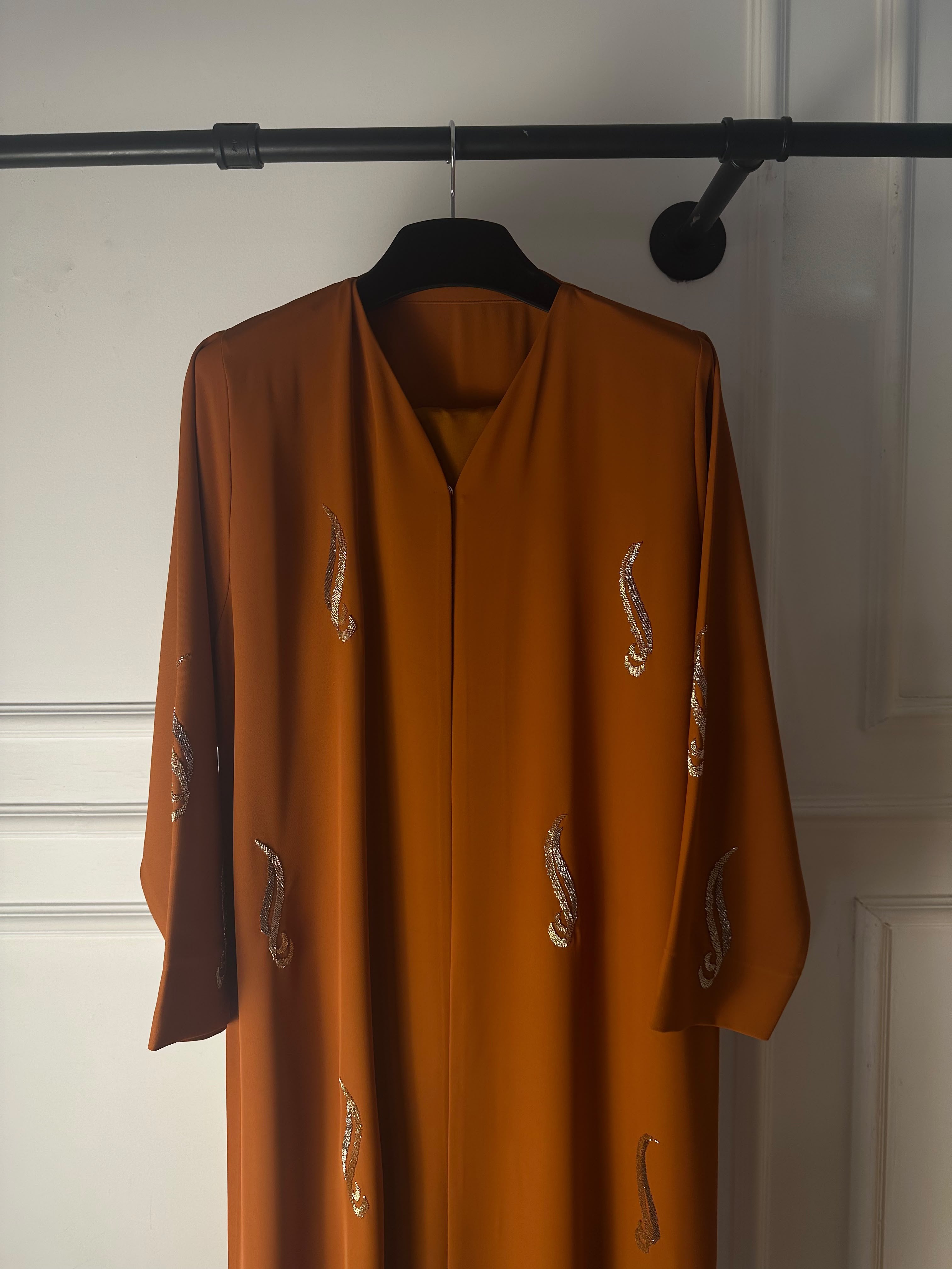 C 2720 Pumpkin Orange Beaded Abaya