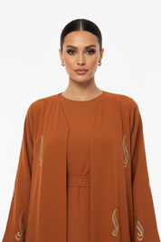 C 2720 Pumpkin Orange Beaded Abaya