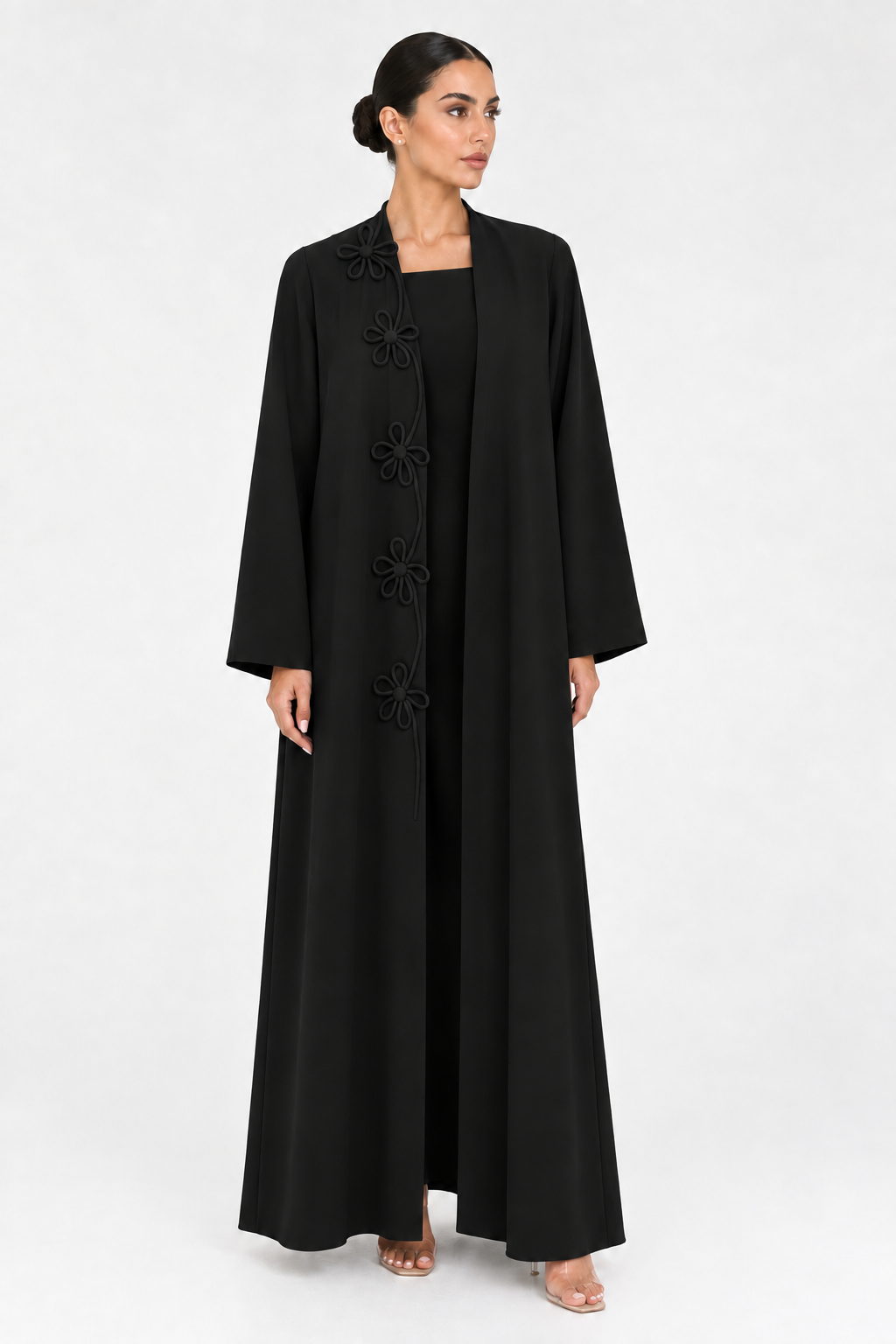 C 2722-02 Black Floral Abaya