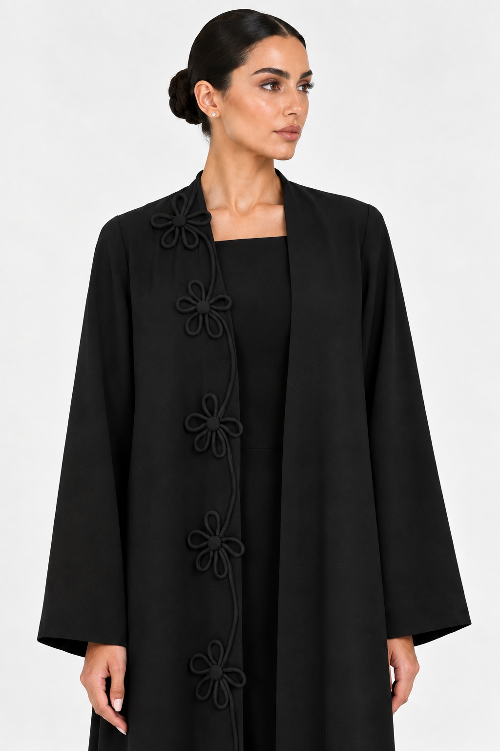 C 2722-02 Black Floral Abaya