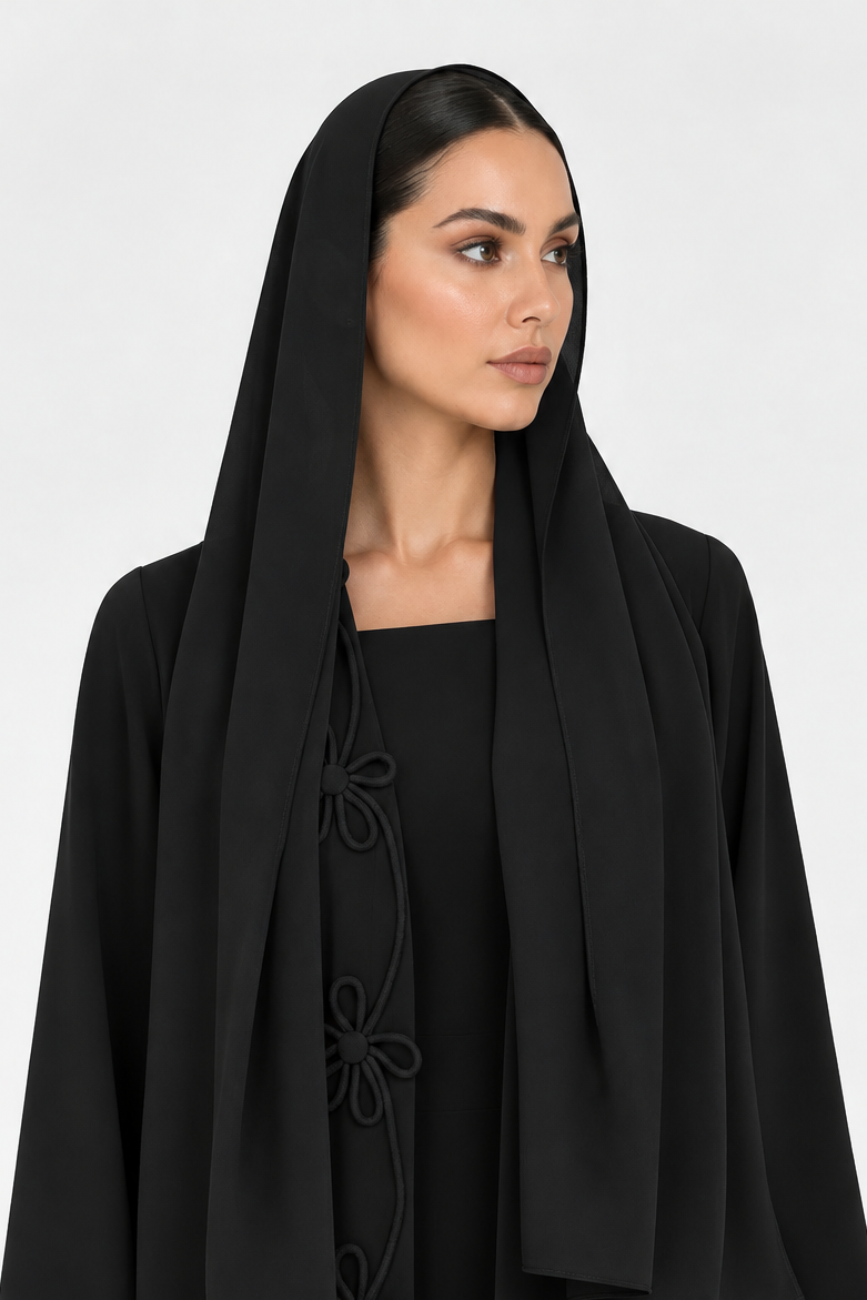 C 2722-02 Black Floral Abaya
