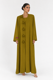 C 2722-03 Mustard Floral Abaya