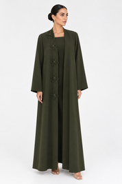 C 2722 Olive Green Floral Abaya