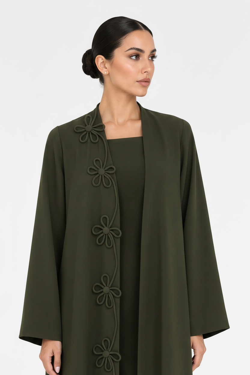 C 2722 Olive Green Floral Abaya