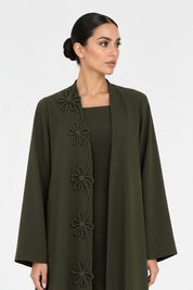 C 2722 Olive Green Floral Abaya