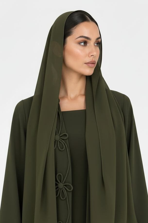C 2722 Olive Green Floral Abaya