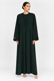 C 2723-03 Forest Green Floral Abaya