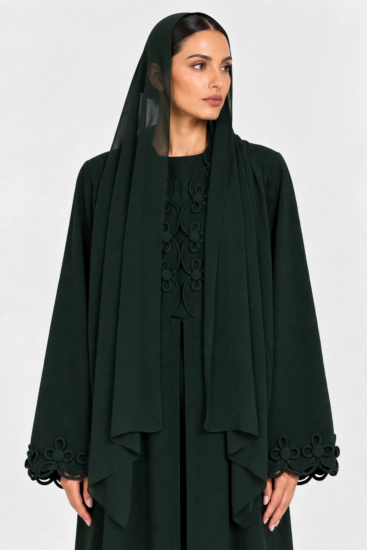 C 2723-03 Forest Green Floral Abaya