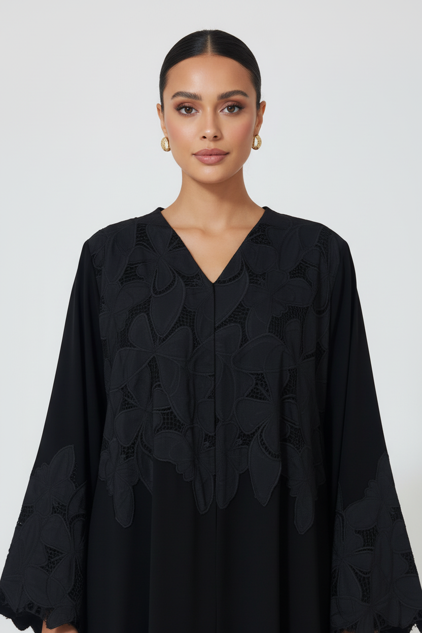 C 2723 Black Butterfly Dantel Abaya