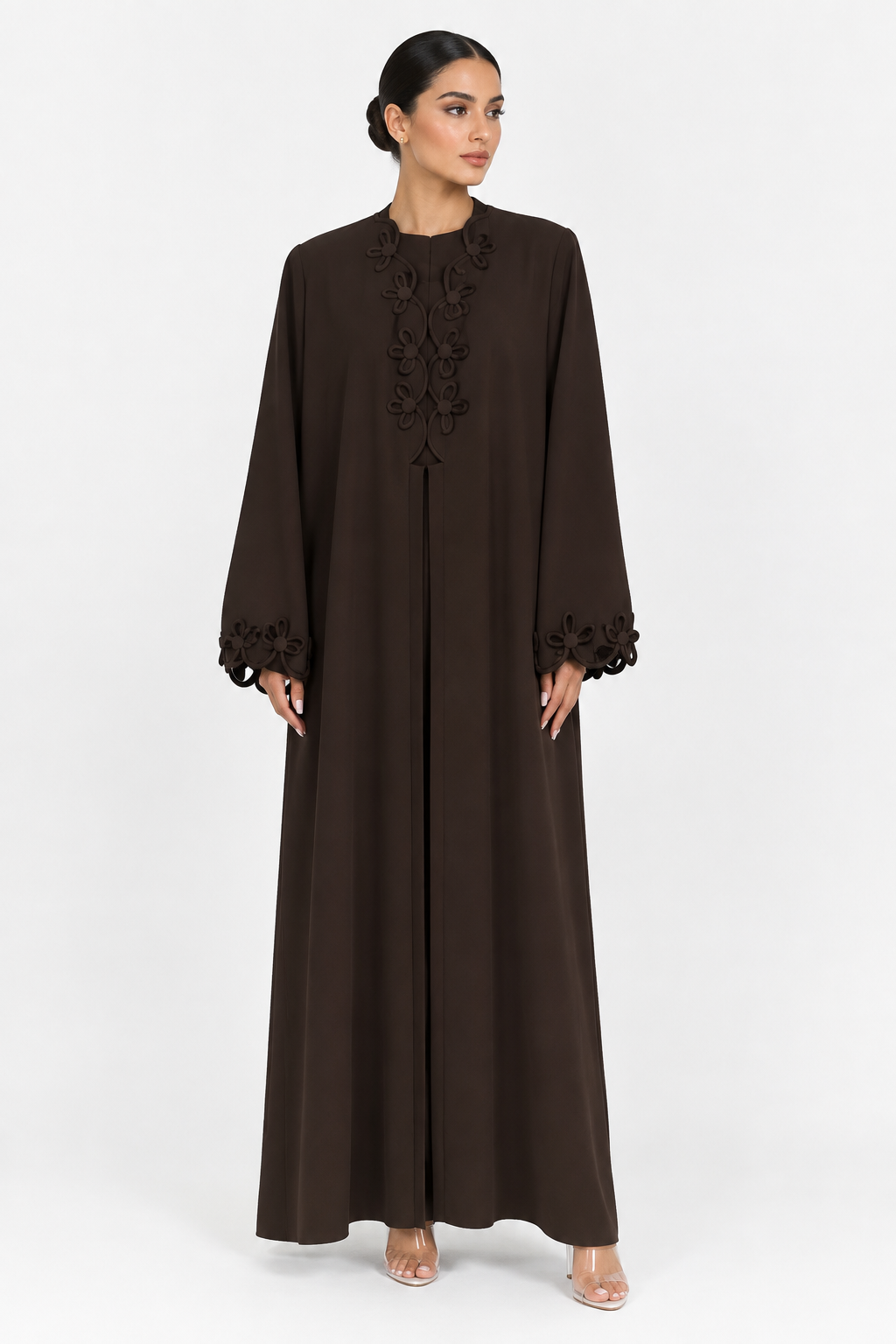 C 2723 Chocolate Brown Floral Abaya