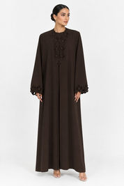 C 2723 Chocolate Brown Floral Abaya