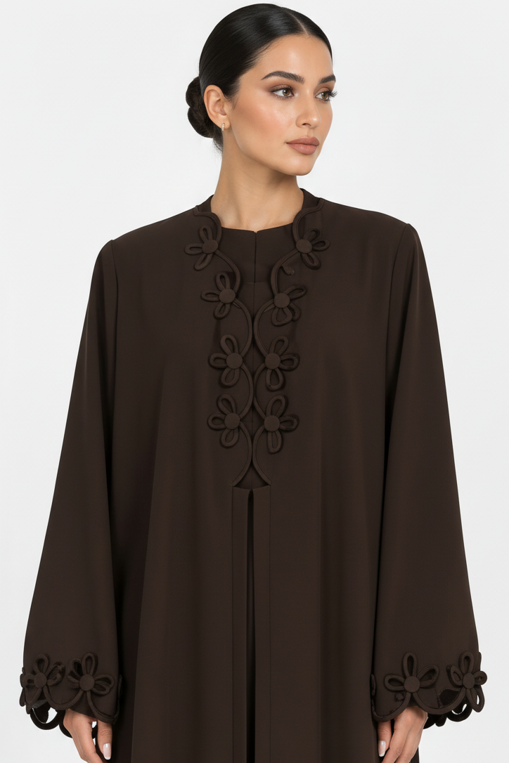 C 2723 Chocolate Brown Floral Abaya