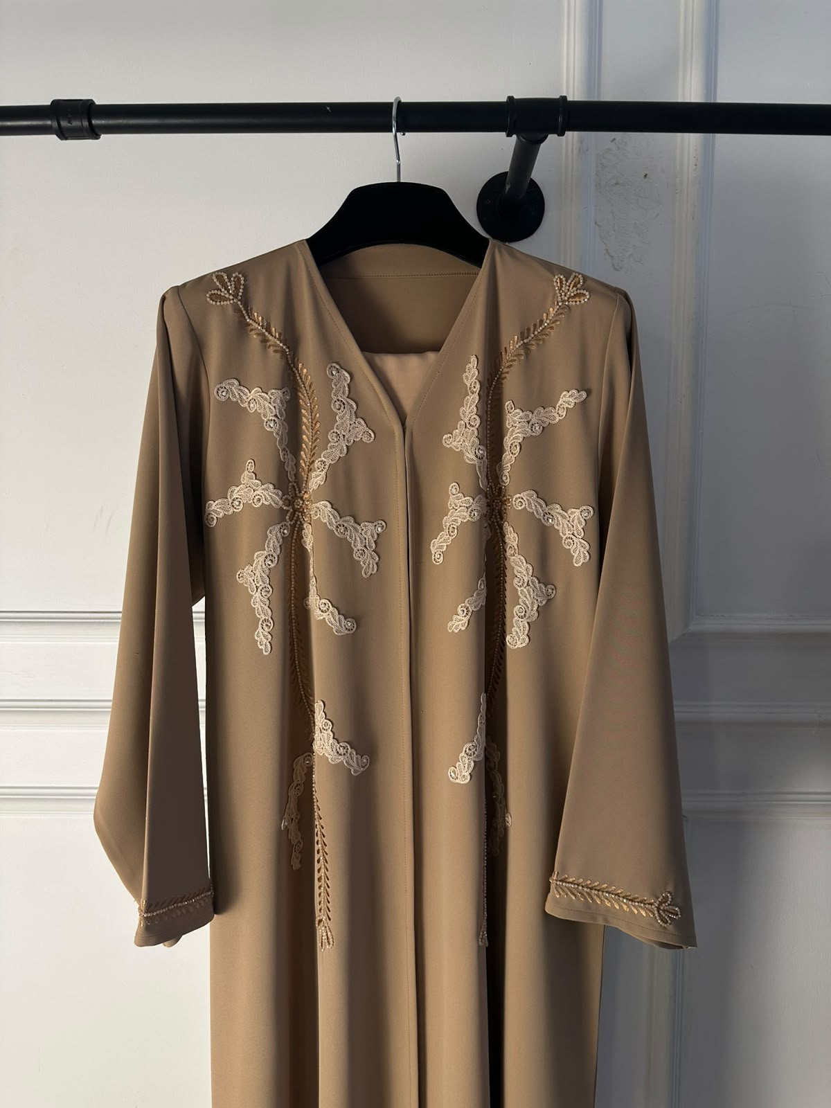 C 2725 Sand Brown Beaded Abaya