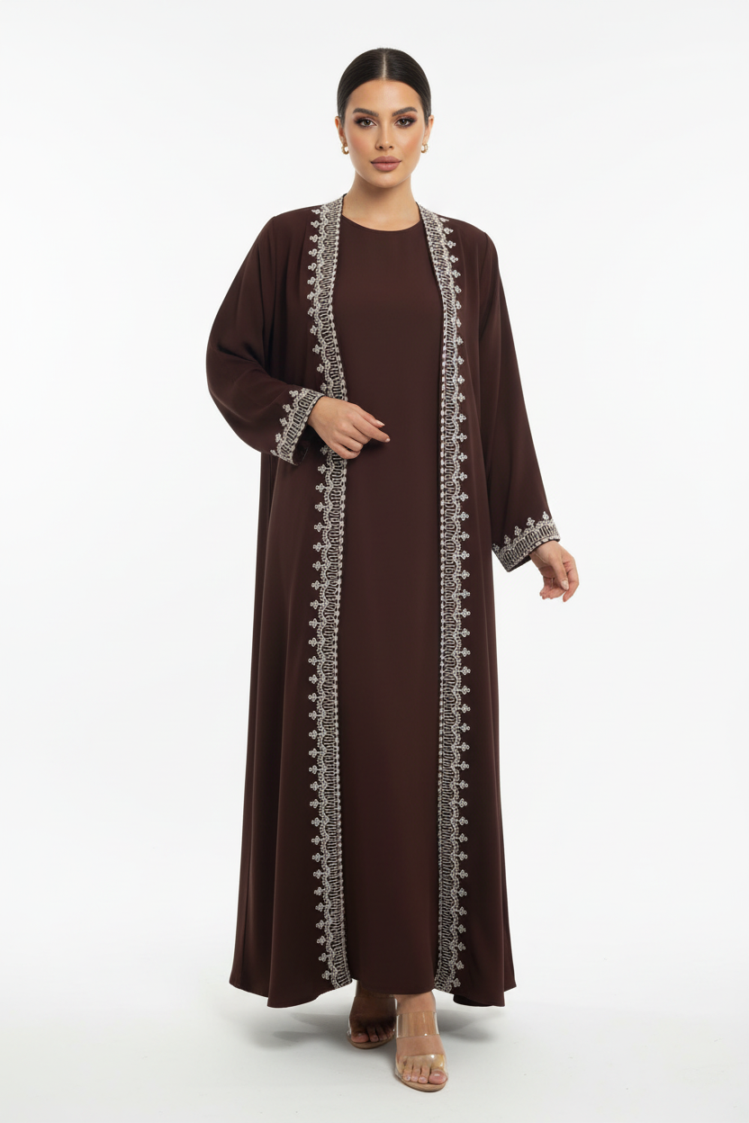 C 2728 Dark Burgundy Embroidered Abaya