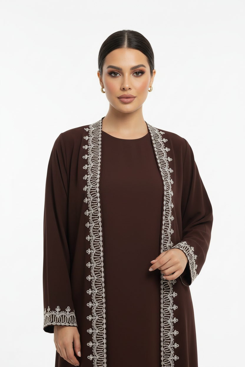 C 2728 Dark Burgundy Embroidered Abaya