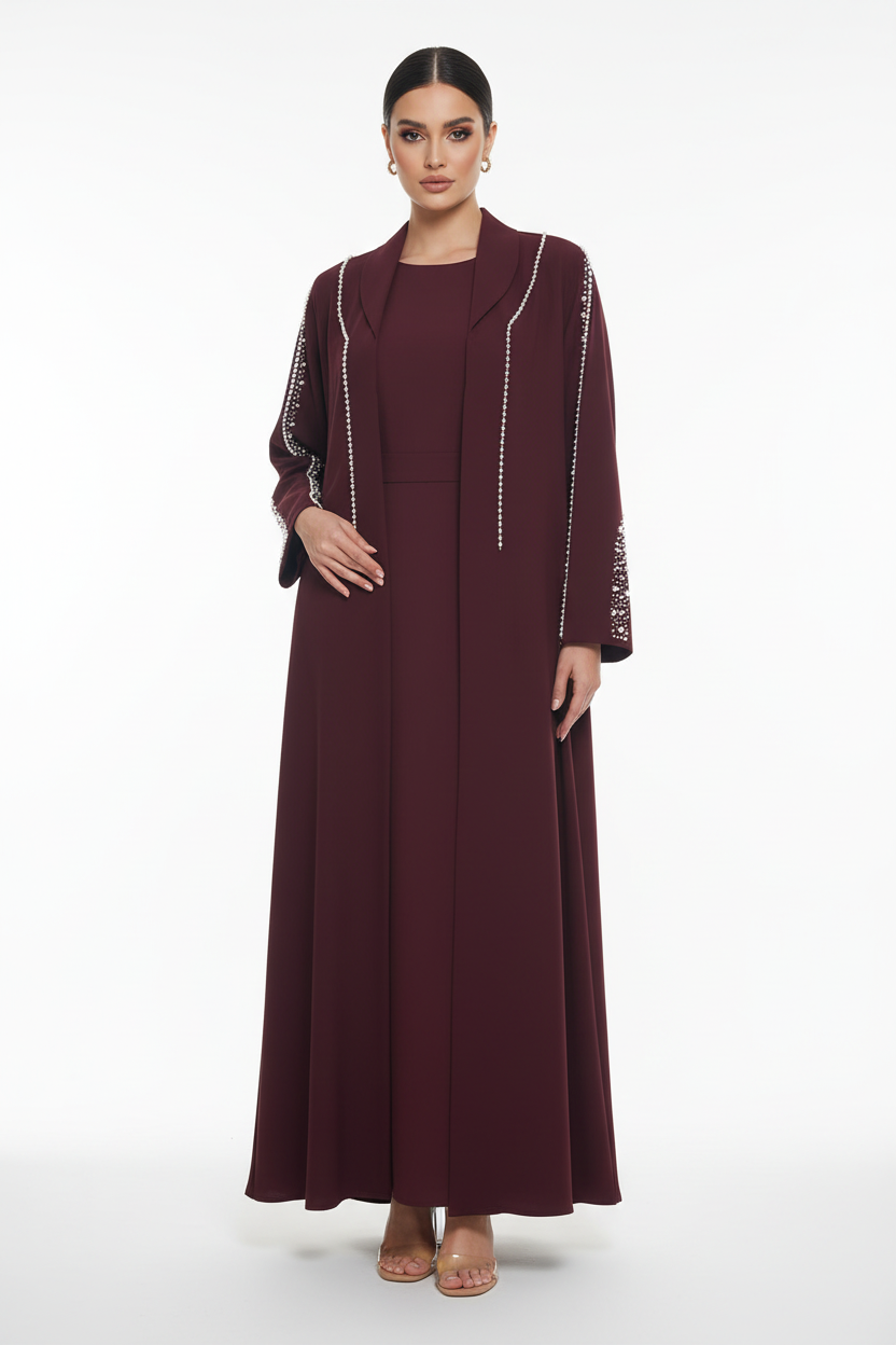 C 2729 Burgundy Beaded Abaya