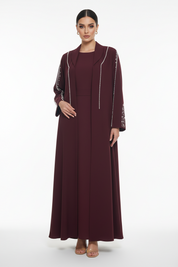 C 2729 Burgundy Beaded Abaya