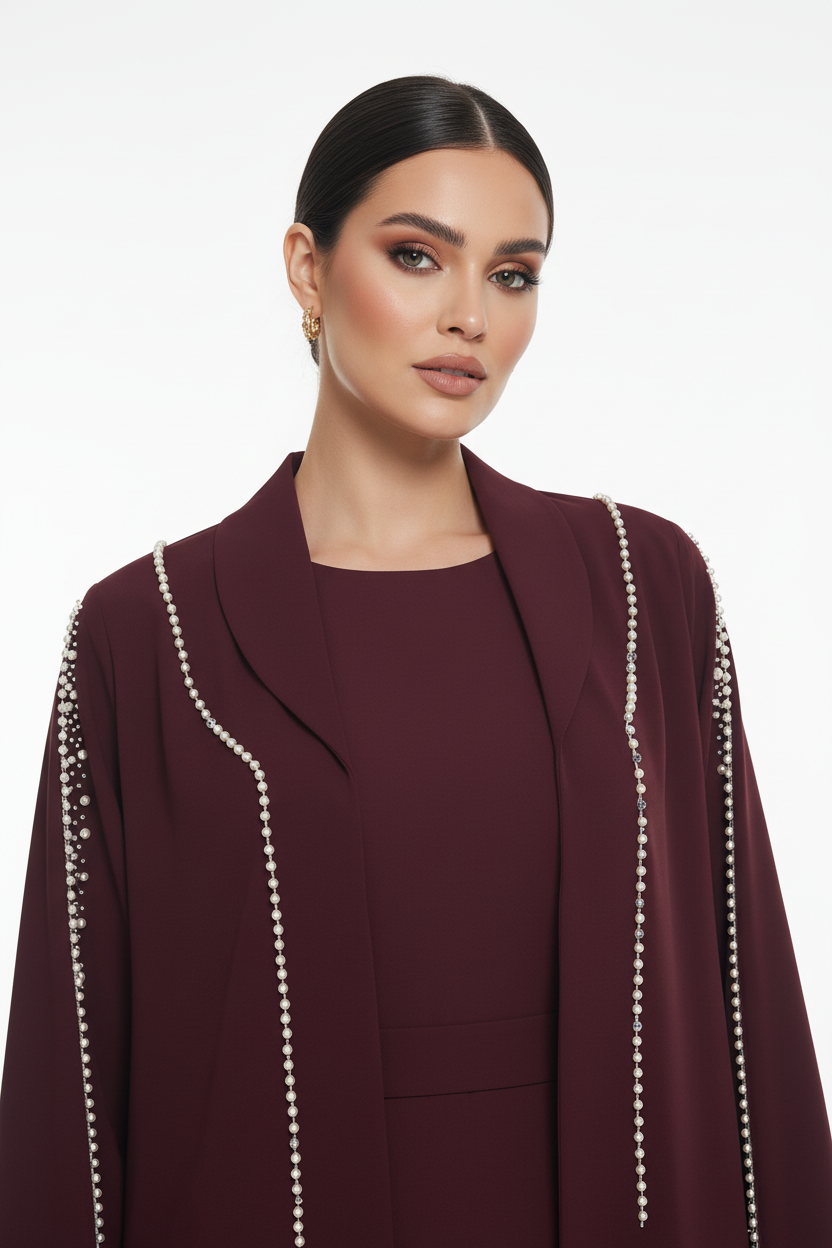 C 2729 Burgundy Beaded Abaya