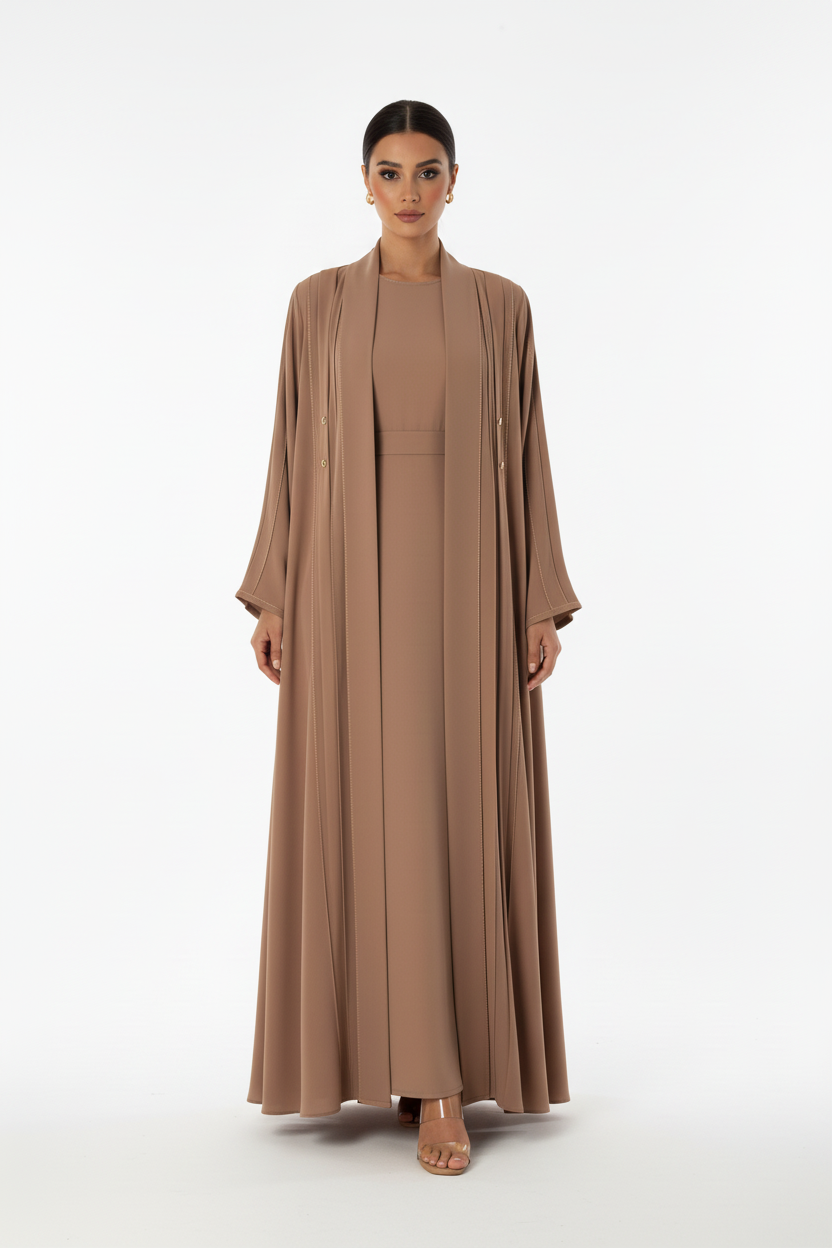 C 2731 Light Taupe Pleated Abaya
