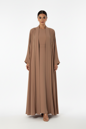 C 2731 Light Taupe Pleated Abaya