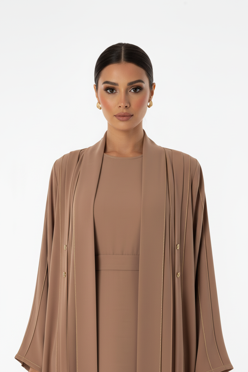 C 2731 Light Taupe Pleated Abaya