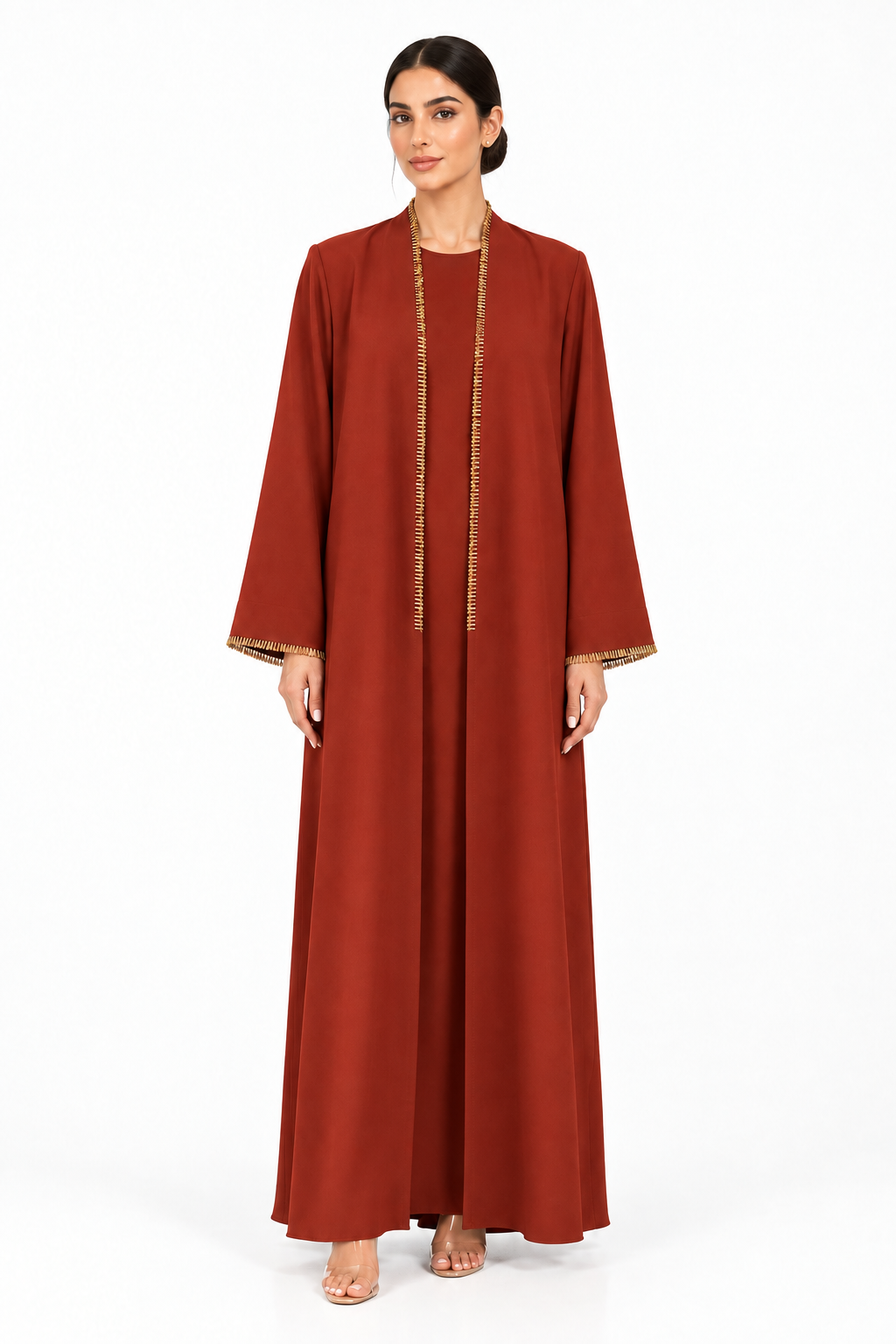 C 2732 Burnt Orange Beaded Abaya