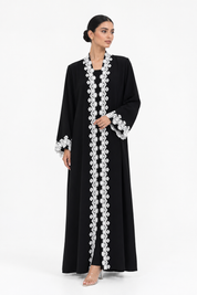 C 2734-01 Black White Lace Abaya