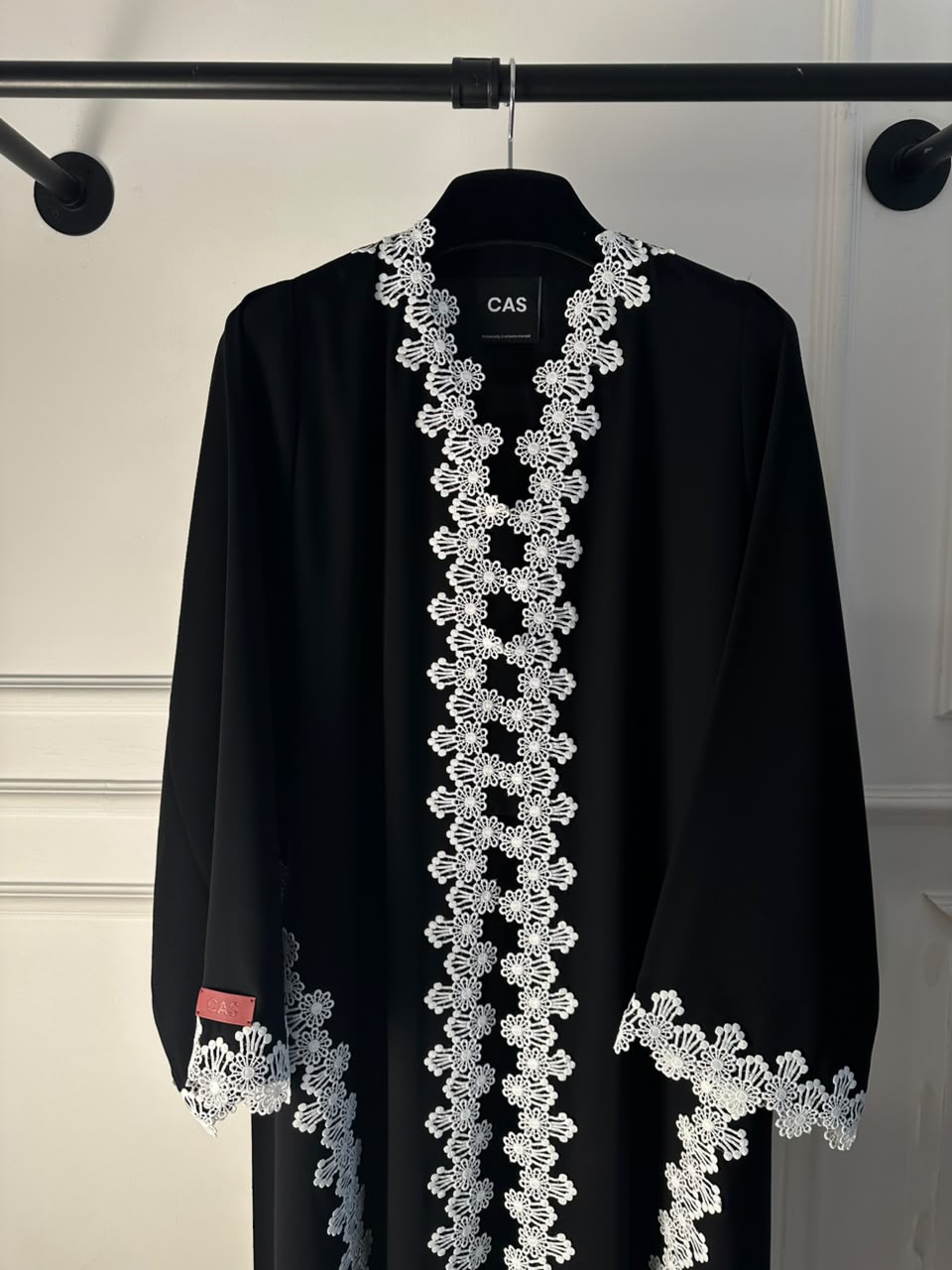 C 2734-01 Black White Lace Abaya