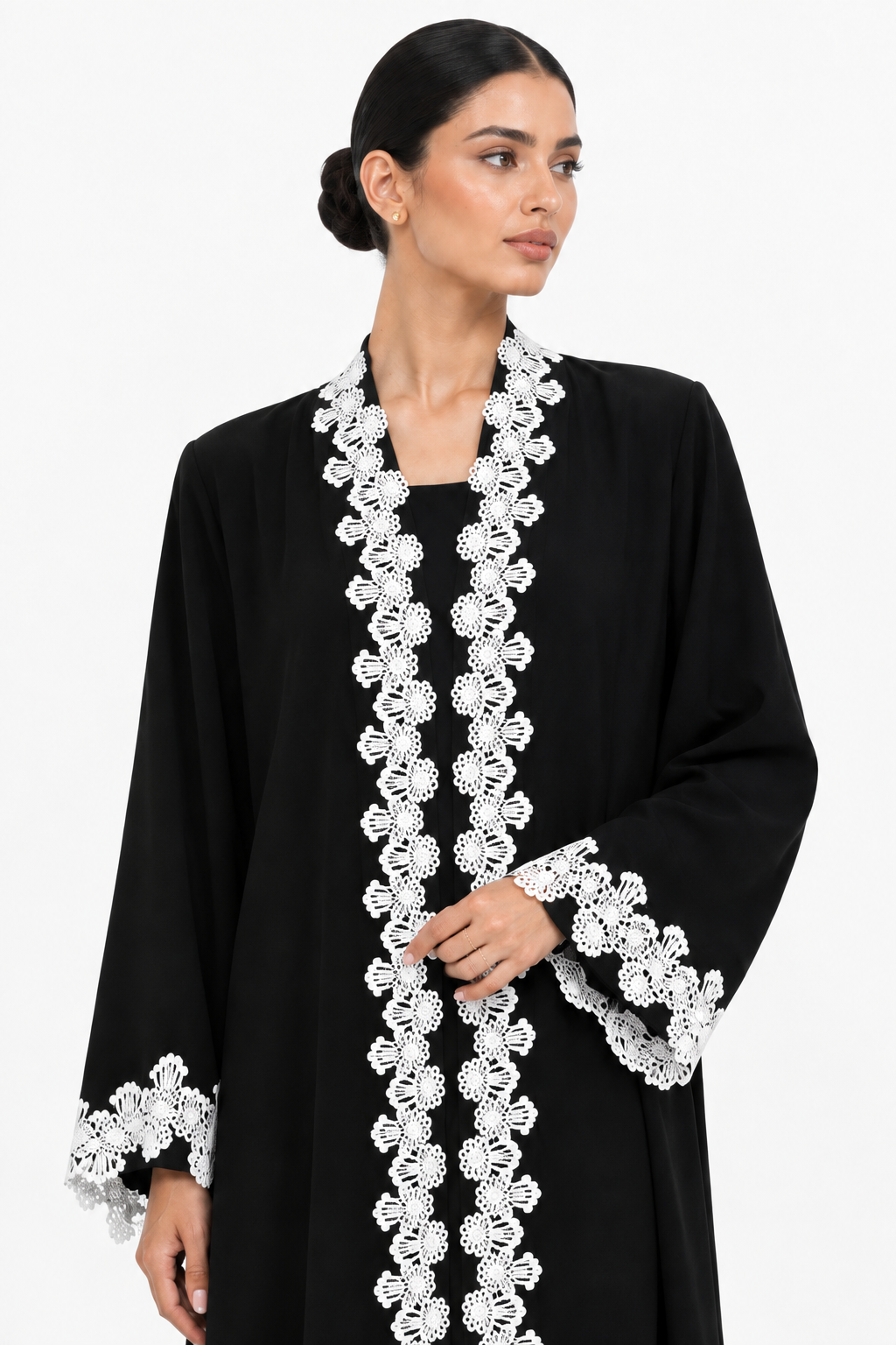 C 2734-01 Black White Lace Abaya