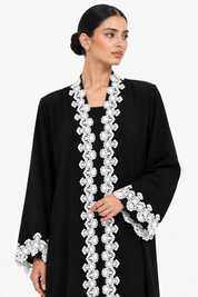 C 2734-01 Black White Lace Abaya