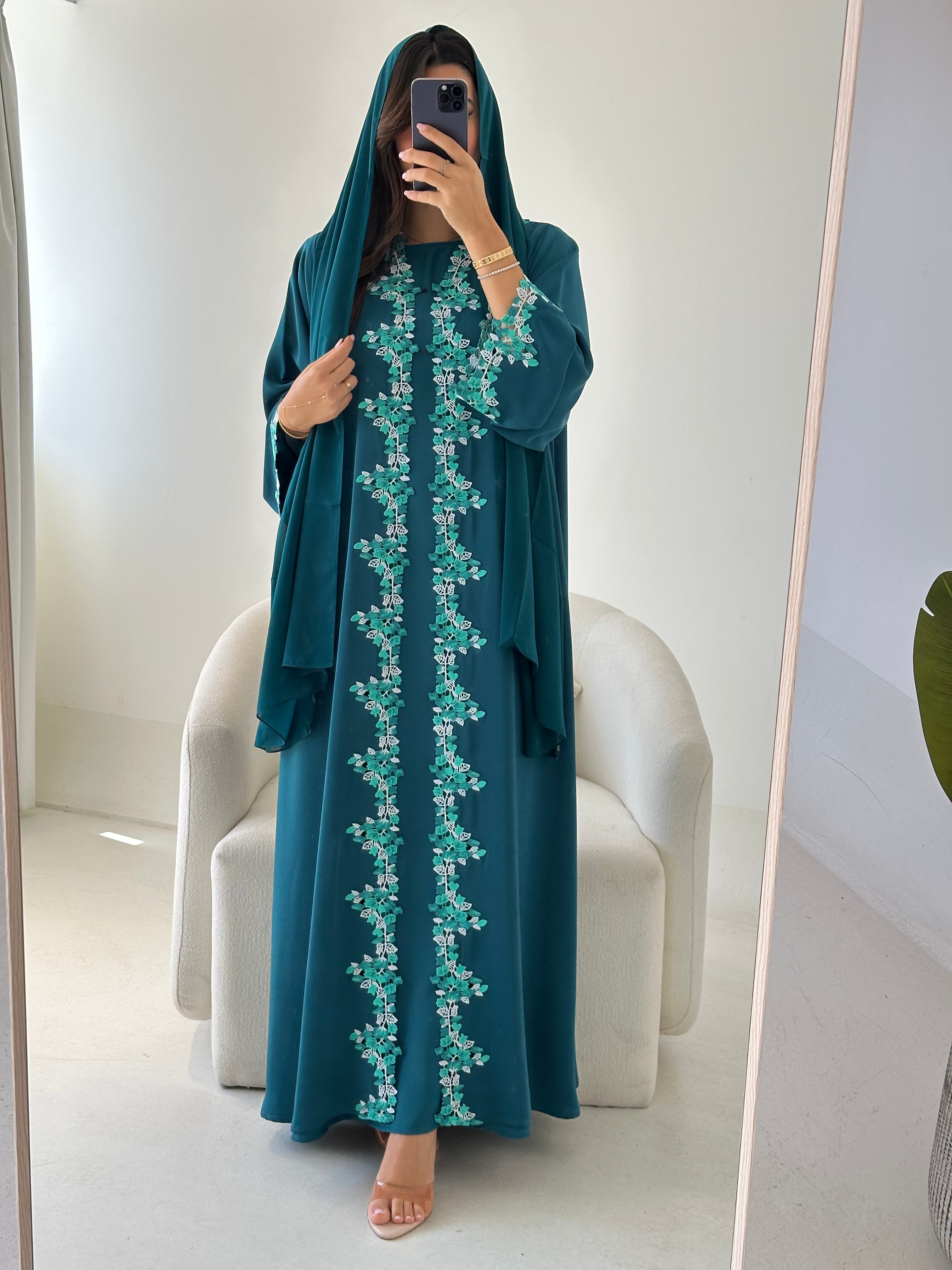 C 2735-03 Cypress Green Lace Abaya