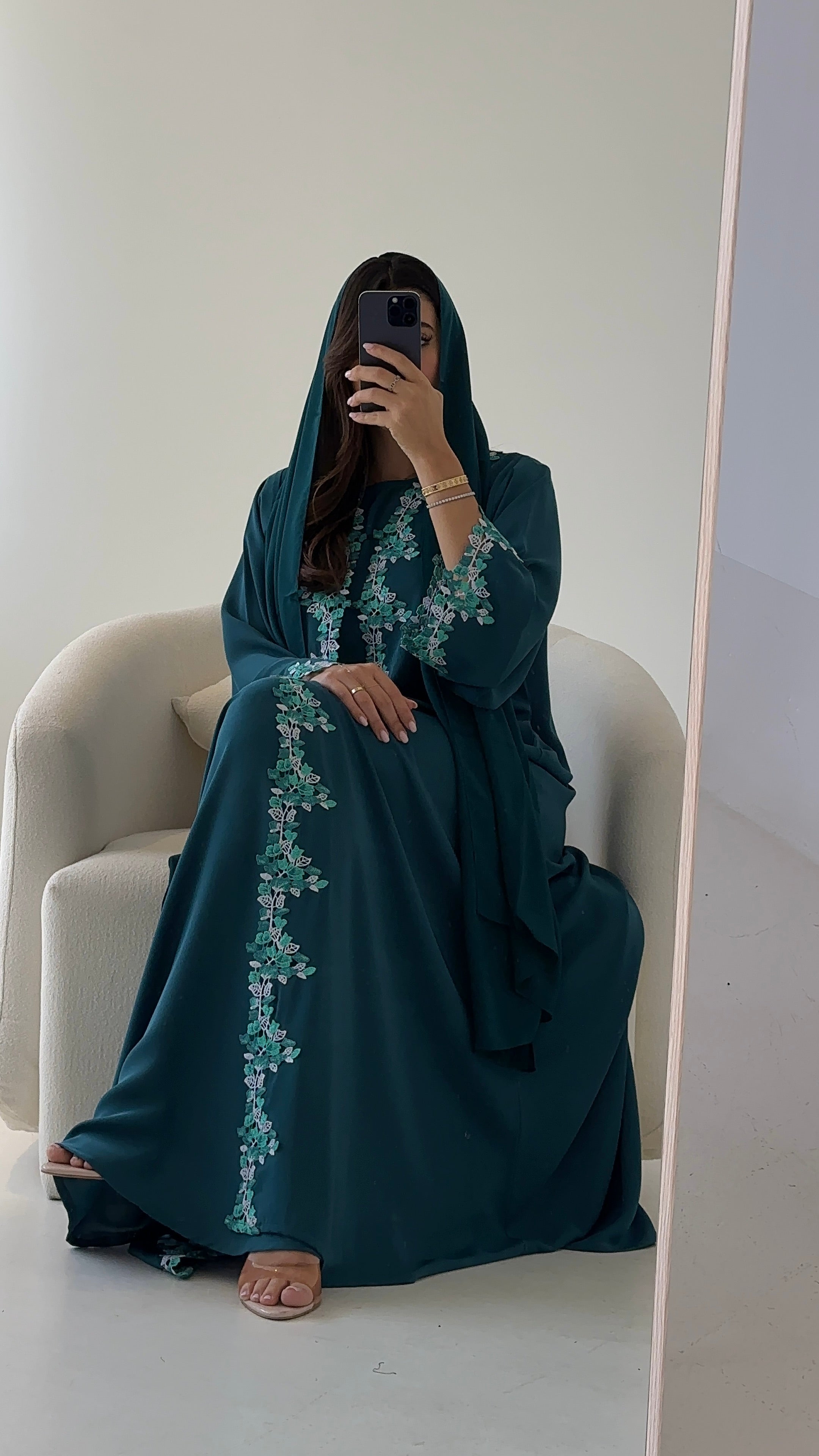C 2735-03 Cypress Green Lace Abaya