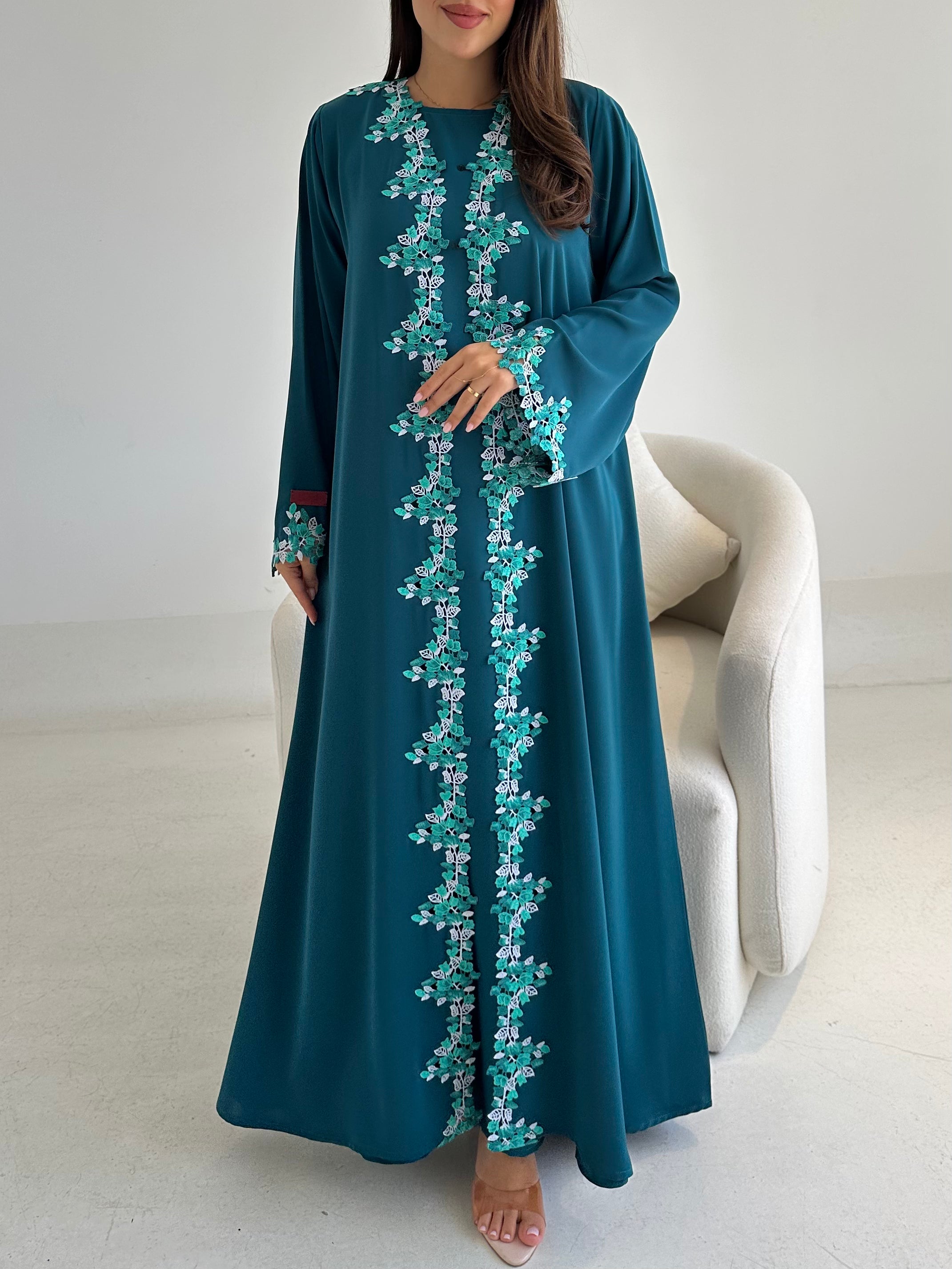 C 2735-03 Cypress Green Lace Abaya