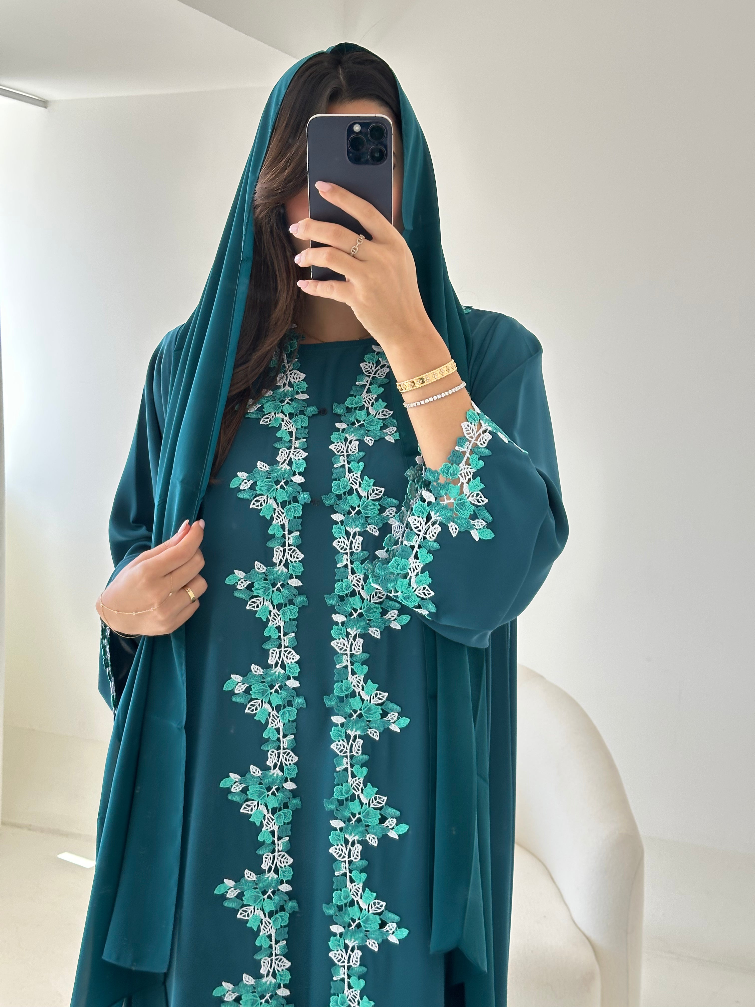 C 2735-03 Cypress Green Lace Abaya