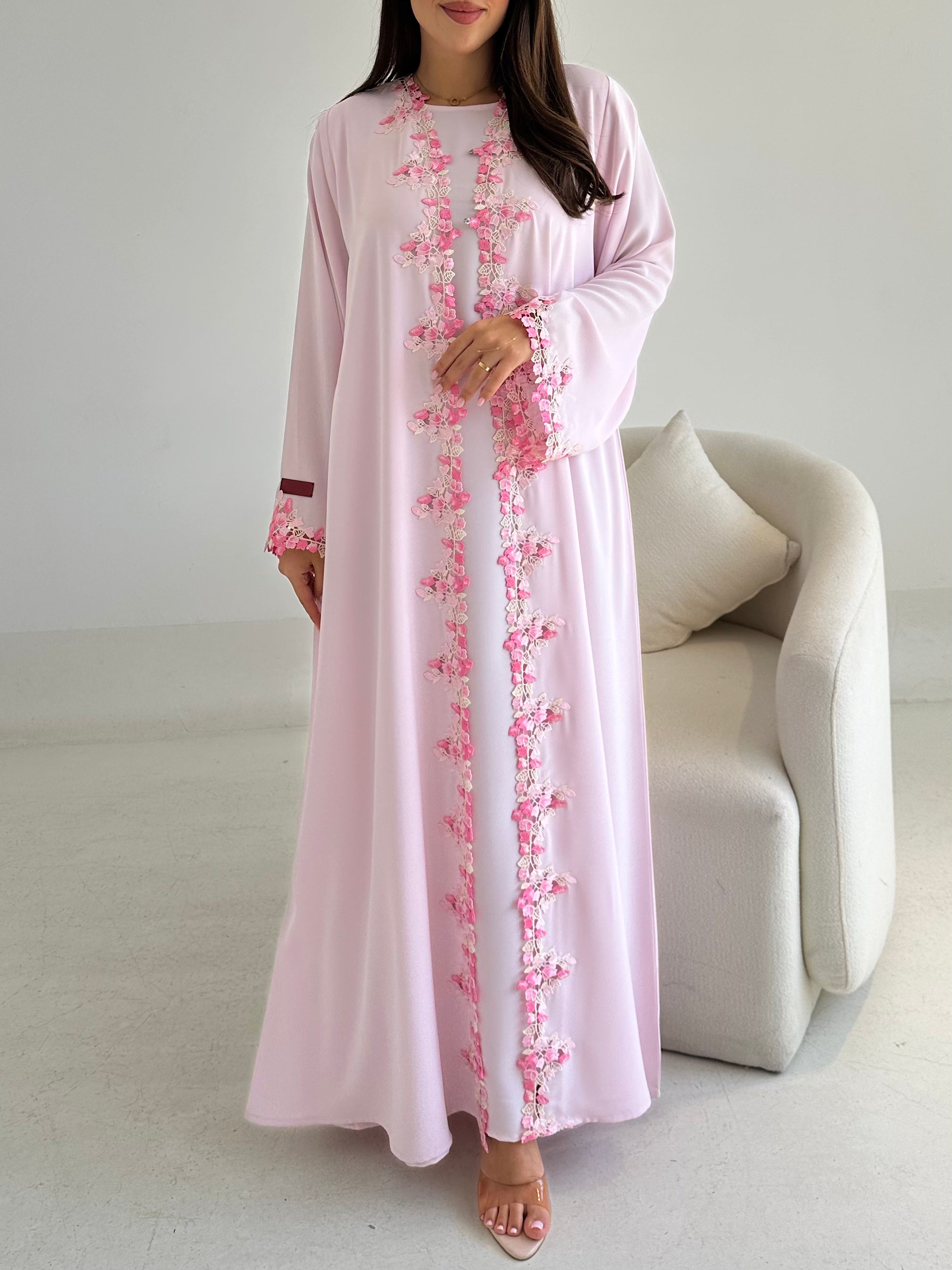 C 2735-06 Rose Quartz Lace Abaya