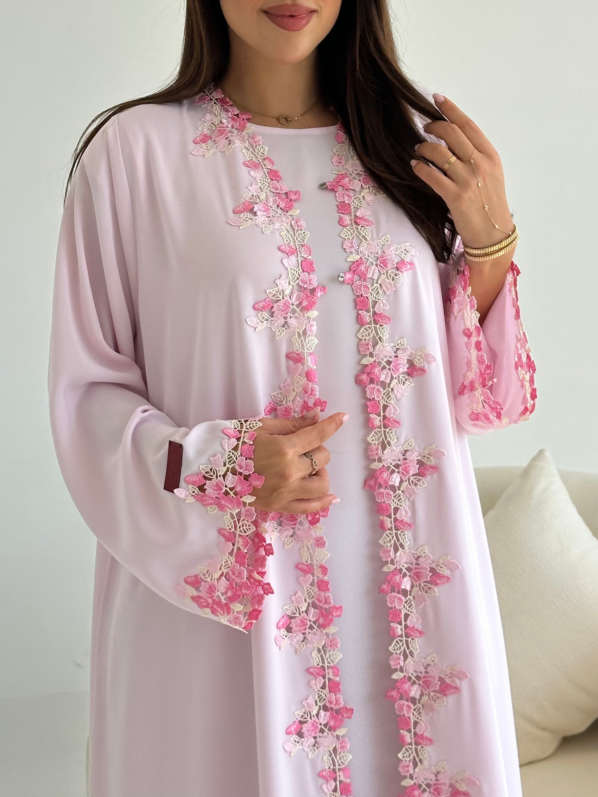 C 2735-06 Rose Quartz Lace Abaya