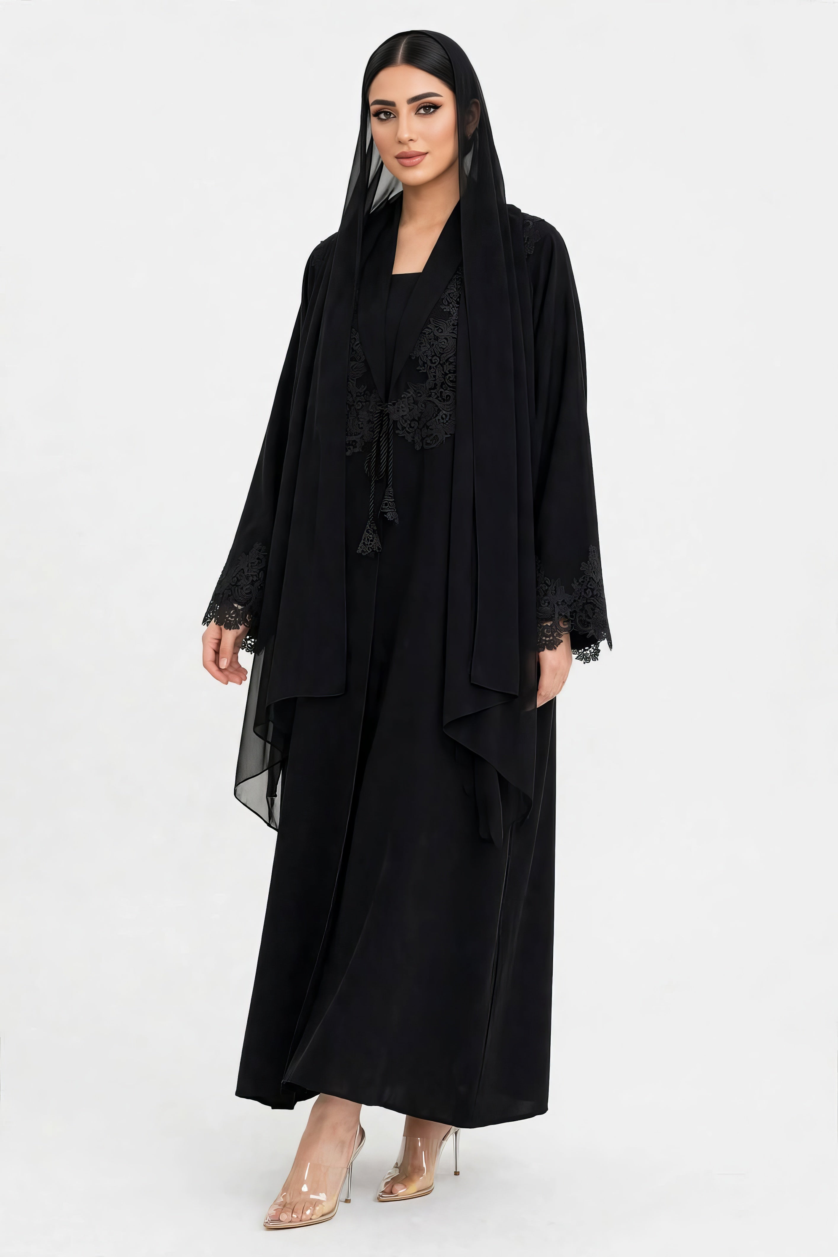 C 2738 Black Lace Abaya