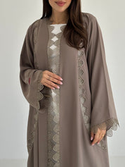 C 2742 Pastel Olive Crystal Lace Abaya