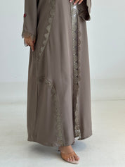 C 2742 Pastel Olive Crystal Lace Abaya