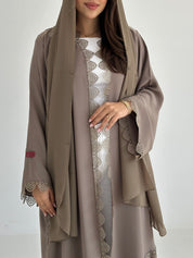 C 2742 Pastel Olive Crystal Lace Abaya