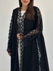 C 2744 Black Crystal Floral Lace Abaya