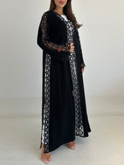 C 2744 Black Crystal Floral Lace Abaya