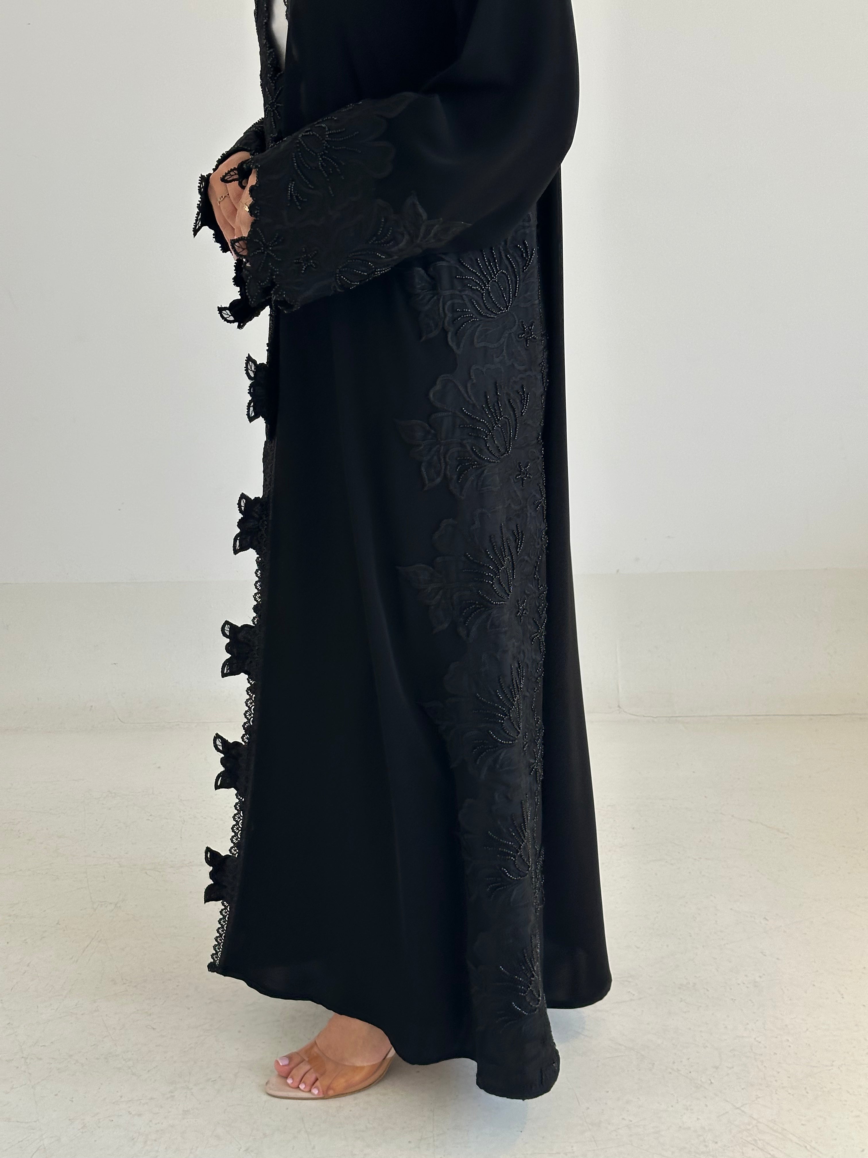 C 2745 Black Beaded Floral Abaya