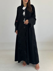 C 2745 Black Beaded Floral Abaya