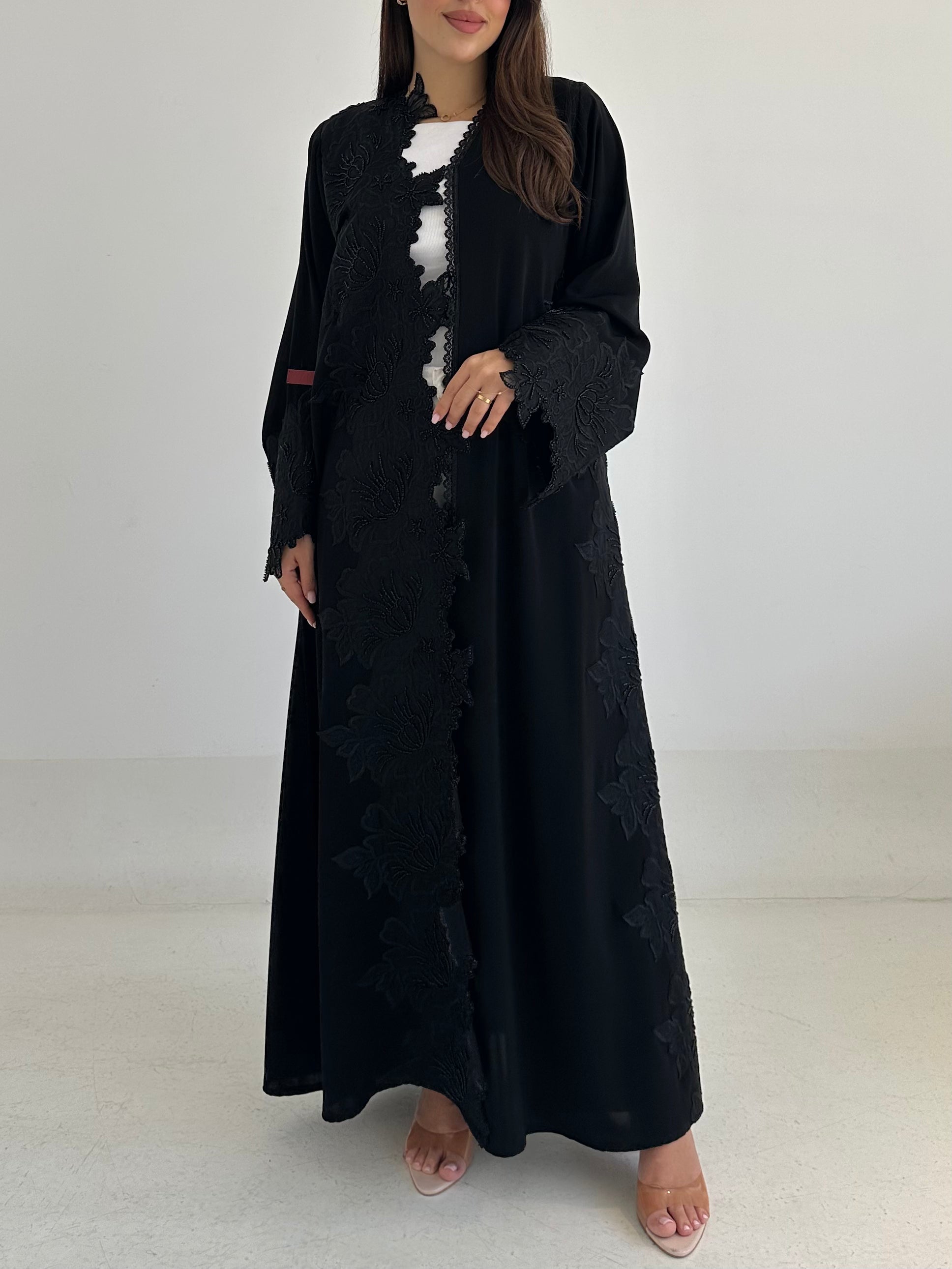 C 2745 Black Beaded Floral Abaya