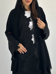 C 2745 Black Beaded Floral Abaya