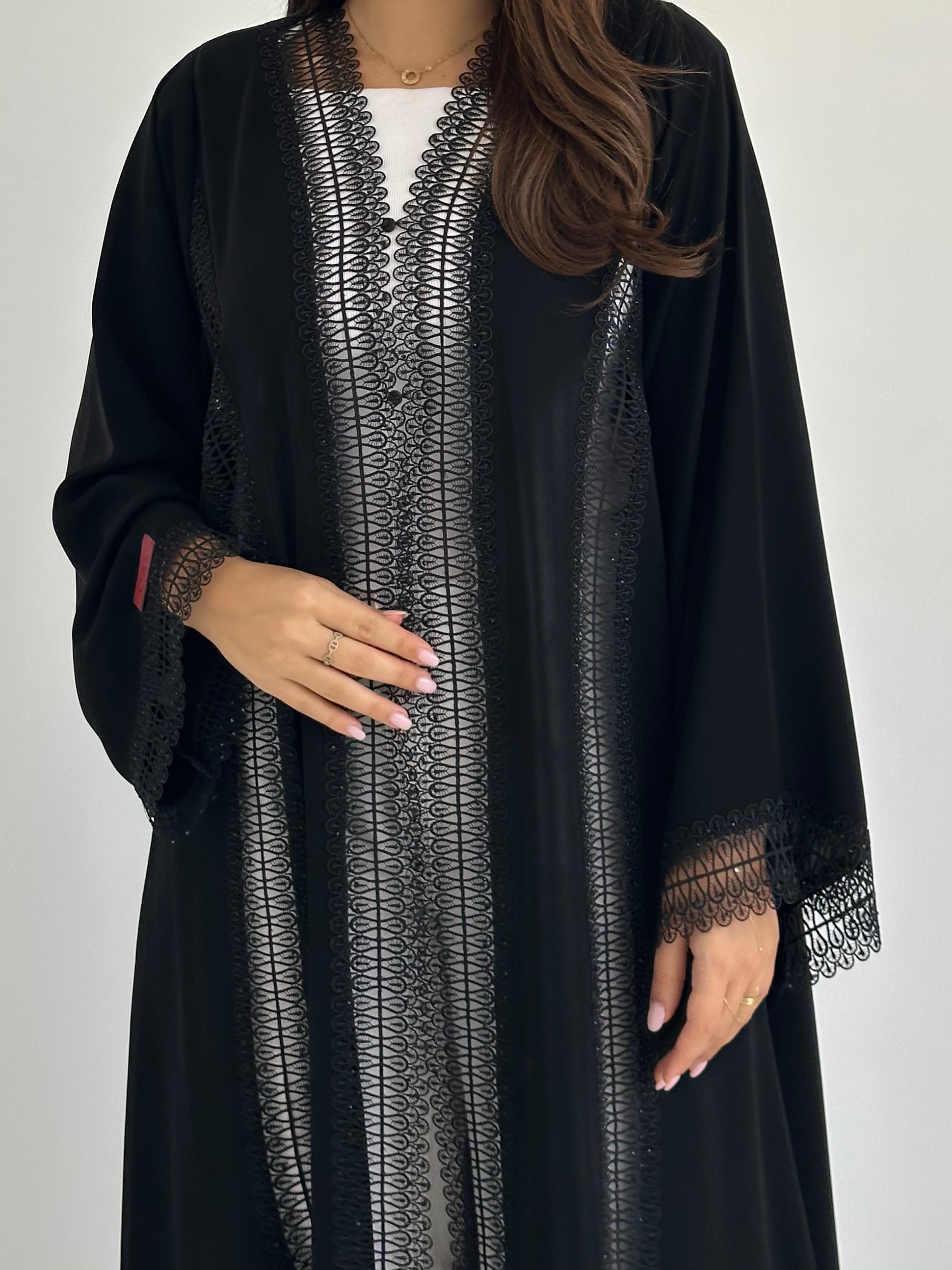 C 2746 Black Crystal Lace Abaya